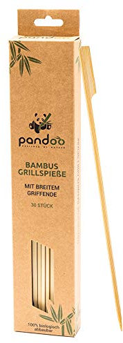 pandoo Lot de 20 paquets de 30 bâtonnets de barbecue 25 cm avec manche large en bambou – Brochettes parfaites pour les fêtes, les fêtes de jardin ou pour griller
