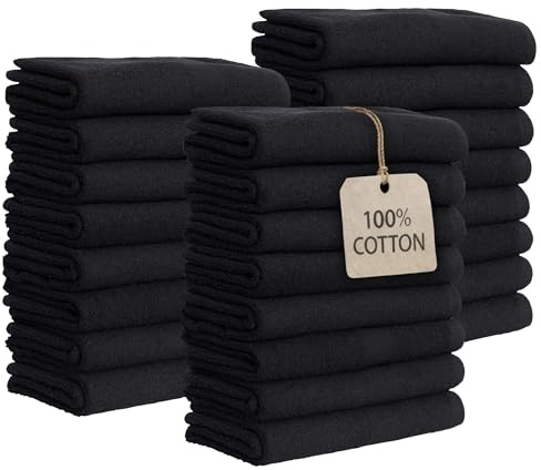 GREEN LIFESTYLE Black Bleach Proof Towels Bulk Sets 100% Cotton 16' X 25' Premium Spa Quality, Super Soft and Absorbent for Gym, Pool, Spa, Salon and Home 24 Pack