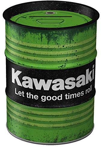 Nostalgic-Art Salvadanai retrò a forma fusto olio, Kawasaki – Good times – Idea regalo per amanti di moto, Salvadanaio, Scatola dei soldi lamiera, 600 ml