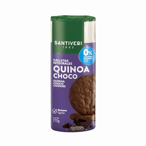 SANTIVERI - Galletas Integrales de Quinoa Chocolate, 0% Azúcares añadidos - Con Fibra, Alto Oleico, Sin Grasa de Palma, Sin Huevo - 175g