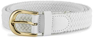 Streeze ceinture élastique pour femmes. 5 tailles. Extensible et tressée. 25 mm de largeur avec boucle en or (Blanc, M)