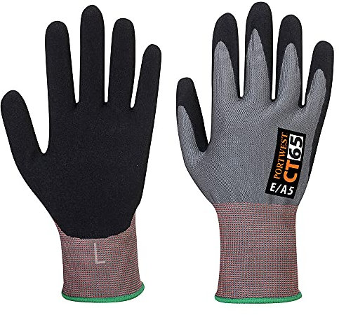 Portwest CT VHR15 Nitrile Foam Cut Glove, Size: XL, Colour: Grey/Black, CT65G8RXL