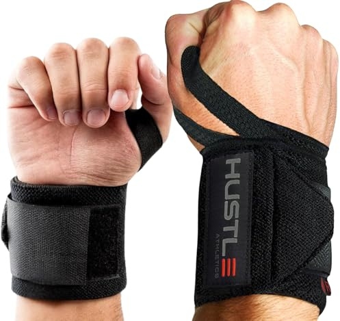 Hustle Athletics Handgelenkbandagen für Gewichtheben, USPA-genehmigt, beste Fitness-Handgelenkbänder zum Gewichtheben, Handgelenkstütze für Powerlifting, Bodybuilding und Krafttraining, Daumenschlaufe