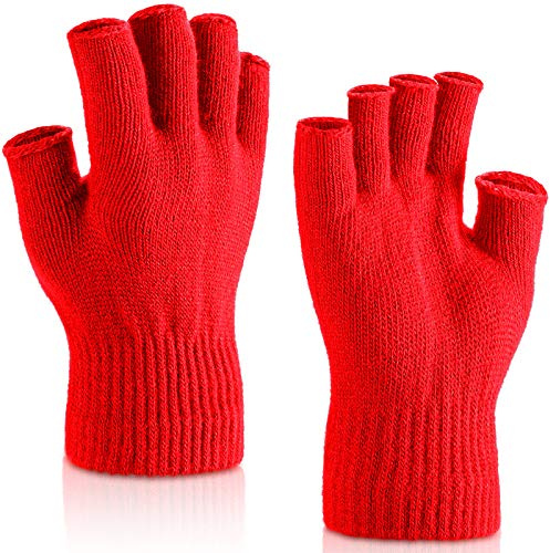 SATINIOR 2 Paia Polso Guanti Senza Dita Mezzo Guanti Senza Dita Manopole per Adulti e Bambini (Rosso)