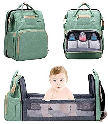 RONGJJ Tragbare Wickeltasche, Wickeltaschen Baby Windel Wickeltasche Baby Wickel Windel Rucksack Krippe, Für Baby Und Kleinkind, Reisebett Kinderbett, Light Green