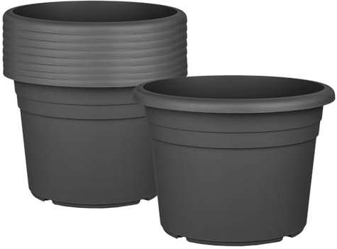 BigDean 9X Blumentopf Ø 25 cm Farbe Anthrazit Kunststoff Pflanztopf Containertopf Übertopf Pflanzkübel rund 25 x 18 cm