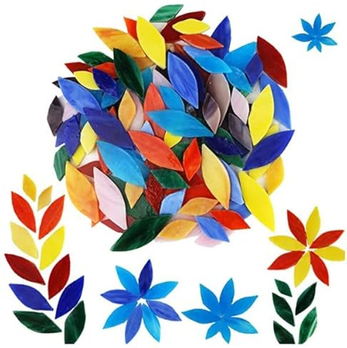 Mogokoyo 100 Stück Blatt Mosaiksteine Bunte Glasmosaik Blumen Mosaiksteine zum Basteln Mosaik Bastelset für DIY Handwerk Deko