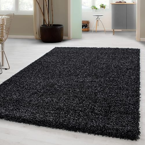 Carpetsale24 Shaggy Hochflor Teppich 80x150 cm Anthrazit weich flauschig modern einfarbig Ideal für Flur oder Kinderzimmer für Wohnzimmer Schlafzimmer Flur