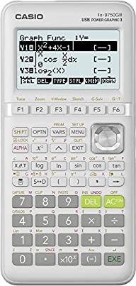 Casio fx-9750GIII White Graphing Calculator (fx-9750GIII-WE), 4 AA batteries required. (included)