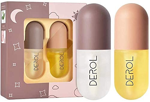 2 Pcs Natural Lip Plumper,Ensemble de sérum rehausseur et soin des lèvres à double effet jour et nuit,Brillant à lèvres aux extraits de plantes pour des lèvres plus pulpeuses de beauté hydratées
