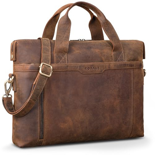 ROYALZ 'Seattle' Borsa Ventiquattrore Uomo in Vera Pelle Grande - Perfetto come Borsa per Computer Portatile 14-15.6 ' Borsa 24 ore Borsa a Tracolla Business università, Colore:Nevada Marrone