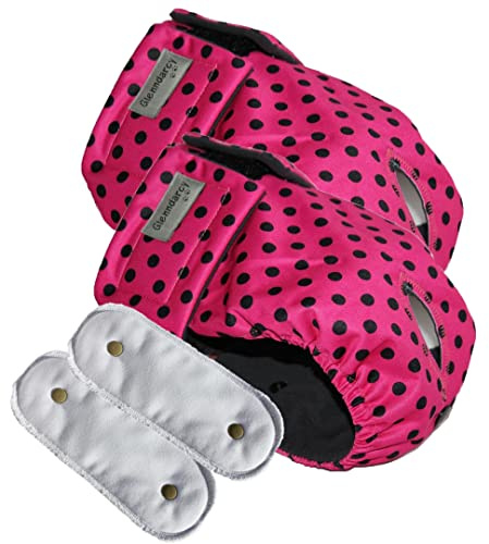Glenndarcy Weibliche Hundewindel für die Läufigkeit - Wasserdichter Stoff (2er-Pack - Größe M, Rosa mit schwarzen Punkten)