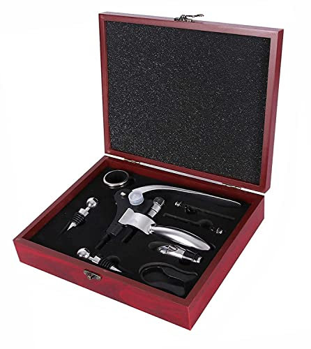 Sacacorchos Set Vino Accesorios 9 Pzs Abridor de Vino,Abre Botellas Kit Vino de Accesorios con Caja Regalo,Abrebotellas,Recogegotas,Decantador,Aireador de Vino Regalos para Hombre