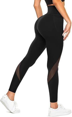KUMAYES Pantalones de Yoga Leggings de Alta Cintura para Mujer con Bolsillo Leggings Deporte Pantalones Control de Abdomen Mallas Deportivas (M, Negro)