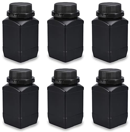 Lxoraziy 6 Stücke 500 ml Weithals-Flasche, HDPE Plastikflaschen mit Schraubverschlüssen, Leere Chemiekalienflaschen, Laborflasche für Labor, Küche oder Hobby(Schwarz)