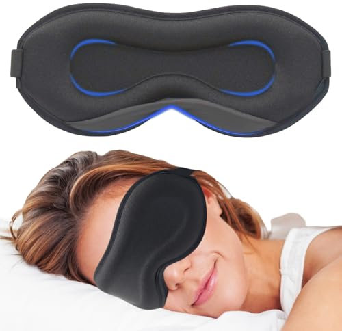 3D Sleep Eye Mask, Eyelash Protector for Extensions, 100% Blackout Padded Mask with Adjustable Strap & Silicone Earplugs, Side Sleeper Friendly for Women Men Travel Home (Black)