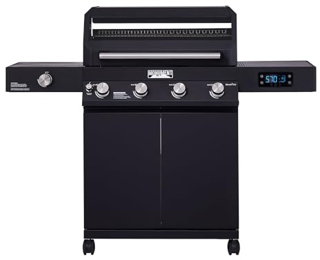 Monument Grills 4+1 Liquid Propane Gas Smart BBQ Grill, 4 Burners & 1 Side Burner Denali 425 with Smart Technology and Knob Controls, Black
