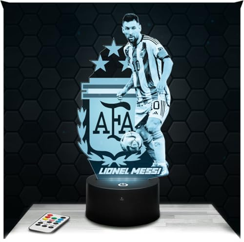 Lampephoto.fr - Lampe Lionel Messi Argentinien 3D Nachtlicht Fußball | Made in France, Sockel wählbar, dimmbar, Batterie/USB, HD-Lasergravur, Geschenk für Fußballfans