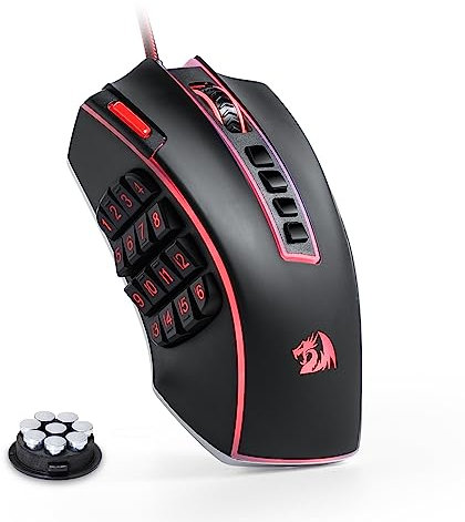 Redragon M990 MMO - Ratón para juegos, 32000 DPI de alta precisión con cable RGB con 23 botones programables, 16 teclas macro laterales, soporte de software, base de aluminio
