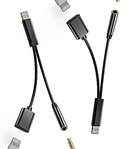 Adaptador para iPhone Jack Lightning a 3,5 mm, auriculares 2 en 1 (lote de 2) Certificado Apple MFI Cargador Cable Auriculares Doble Toma Accesorio para 14 13 12 11 Pro Max 7 8 Plus X Ipad Air Cable
