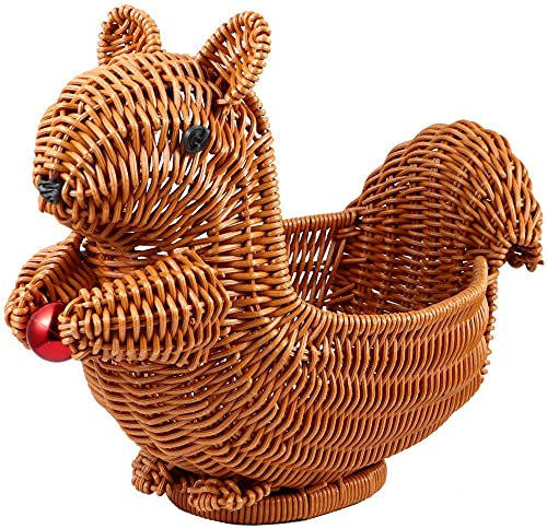 Panier de fruits tissé en rotin bol Animal écureuil décoration panier panier de légumes bol collation et panier de rangement de bonbons-30 * 15 * 22cm