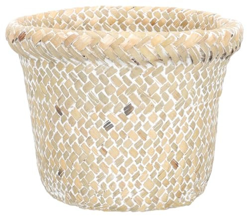 Cabilock Cestino in Vimini per Rifiuti Rotondo Decorativo Intrecciato 21 Cm - Bidone Della Spazzatura per La Carta Straccia