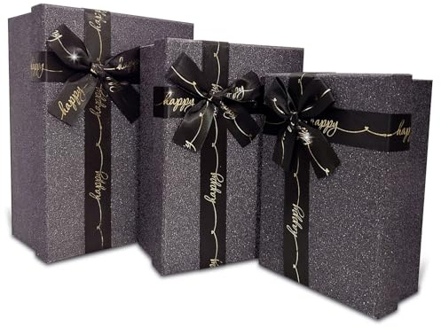 Weihnachts-Geschenkboxen, rote Glitzer-Geschenkbox, Set mit 3 rechteckigen Geschenkboxen mit goldener Schleife, Verpackungsbox geeignet für Blumen, Geschenke aller Art, für Liebhaber, Kinder,