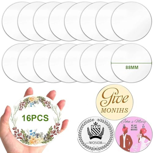 GGUFAY 16 Stücke Klare Acrylplatten, 8.8cm Runde Acrylscheibe Transparente, 0,2cm Dicke Plexiglasplatten Runde für Weihnachtsanhänger DIY Handwerk Scrapbooking Display