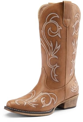 DREAM PAIRS Women's Cowboy Cowgirl Mid Calf Boots,Tan,6.5