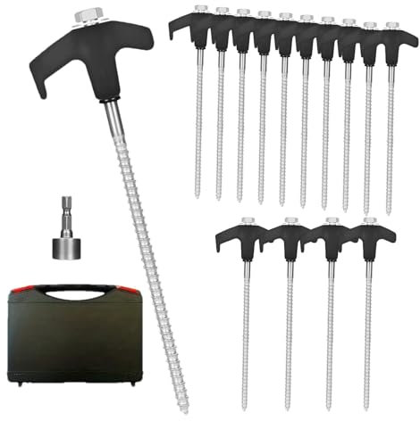 15er-Pack robuste Zeltheringe, 8-Zoll-Zeltheringe zum Einschrauben, Erdanker zum Einschrauben, leuchtende Zeltheringe, Campingheringe, Sechskantheringe, bohrbare Zeltheringe