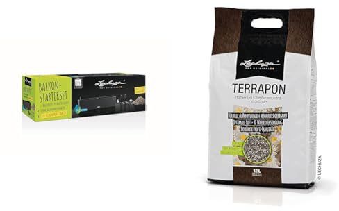 Lechuza BALCONERA Starter Set (1x BALCONERA Cottage 80 Granit + 1 x Balkonkastenhalter schwarz + 12 L PON (gratis PON)) & TERRAPON 12 Liter Substrat 19572