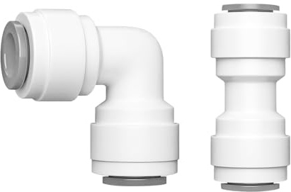 Ctyjia 2 Stück RO Wasserfilterarmatur, 3/8 Push-Fit Schnellanschluss, 3/8 90 Grad Winkelrohrverbinder, für Kühlschrankschlauch, Umkehrosmoseanlagen