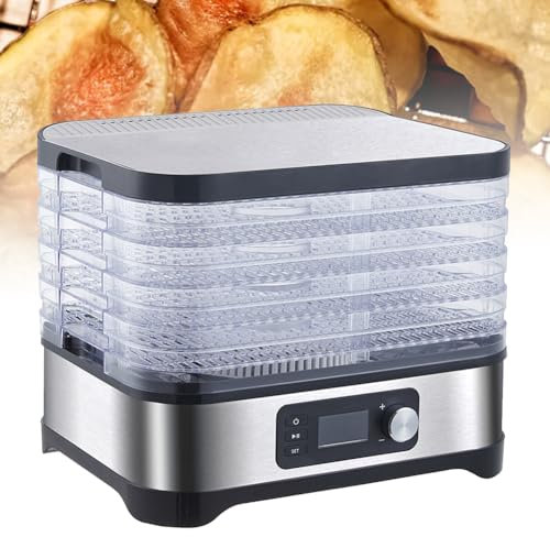 Mini Dehydrators Food Fruit Dryer, Stainless Steel Food Dehydrator, with 5-Trays Digital Adjustable Timer & Temperature Control, for Drying Fruit, Vegetables, Meat, Turkey Jerky, Fish Jerky