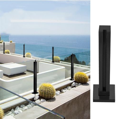 SnamicE Außengeländerpfosten aus Glas, Stütze für Schwarze Glasplatten mit Stabiler Basis, Zaunpfosten-Set für Balkon/Terrasse/Patio, Trennsäule aus Metall, Pfosten mit,Black-end Post-130cm(51 1/8)