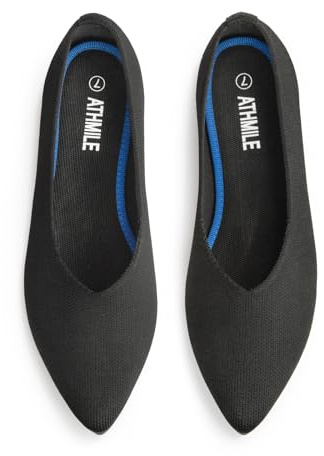 ATHMILE Pointed Toe Flats for Women Dressy Black Work Shoes Business Casul Knit Ballet Flats Slip on Office Ladies Comforttable Dress