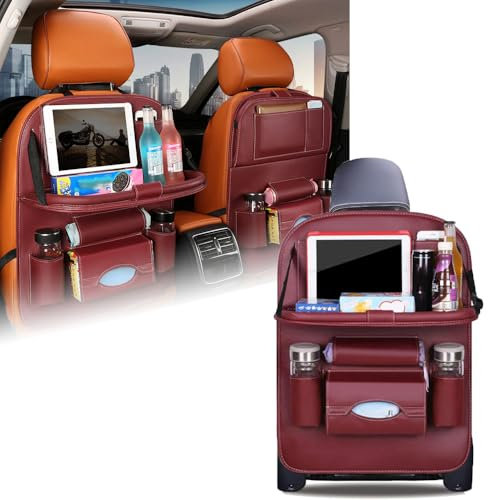 ZDHXZYQ Auto Rückenlehnenschutz für Mercedes Benz CLS-Class W218 CLS63 AMG, Auto Organizer mit Faltbarer Tischablage, Wasserdicht Multifunktionale Aufbewahrungstasche,D-Wine Red