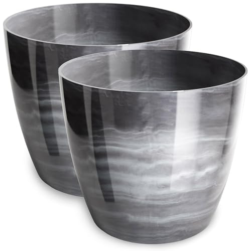 PECZEKO Blomkruka glänsande, planteringskruka av ytterkruka plast dekorativ kruka för, stora och små växter, set om 2 blomkrukor, blomkruka örtkruka, (2-pack) grå, ø 12 cm