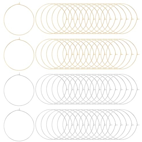 UNICRAFTALE 60 Stück 2 Farben Creolen Beschläge Edelstahl 50mm Weinglas Anhänger Ringe Offene Perlen Baumelnde Creolen Für Die Herstellung von DIY Ohrringen Und Schmuck