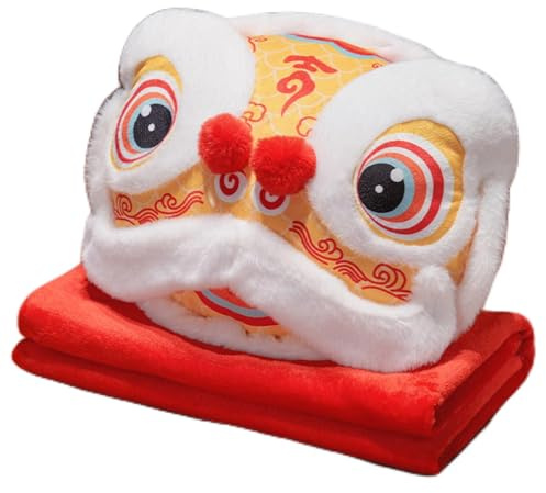 Hixingo Couverture et Oreiller de Voyage 2 en 1, Couverture et Coussin de Voyage Multifonctional Doux et Chaud Plaids Couverture Hiver pour Canapé TV, Bureau, Sieste, Literie (Lion/Jaune,40 * 35cm)