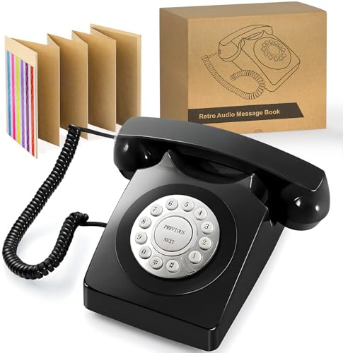 NISAIKLUZ Retro Audio Guest Book Phone for Wedding & Events - Record & Save Guest Messages, Rechargeable, Easy to Use, Perfect for Baby Shower, Birthday Parties