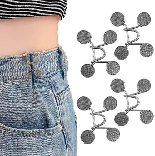 BinXiaoQin 4 Stück Hosenbund enger machen Clip,Hosen enger machen Clip Knöpfe Tightener,Hosen Waist Knots Clips Cinch,Hosenknopf zum enger machen Jeans Taille (Gunmetal)
