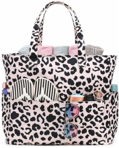 Ayicheyl Borsa Mare Grande, Borsa Spiaggia Impermeabile con Cerniera, Beach Bag Donna Spalla, Borsa Da Spiaggia Pieghevole Uso per Piscina, Palestra, Viaggi,36L (Stampa Leopardo)