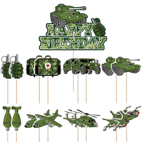 17 st kamouflage tårtdekorationer, militära födelsedagstårtdekorationer flygplan stridsvagn festtillbehör, baby dusch cupcakes, kamouflage teman födelsedagstårta tillbehör