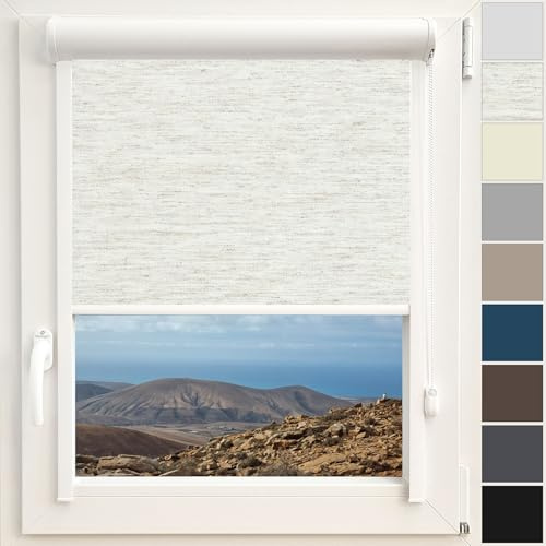 Kassettenrollo Verdunkelungsrollo Thermo Rollo | Fertigung nach Maß | Zum Anschrauben oder Kleben | Für Türen und Fenster | Thermostoff Blackout | Mit Kassette und Führungsschienen | Farbe Sand