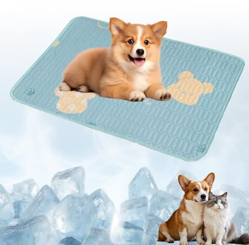 CUVZORA Tapis Refrigerant Chien Chat 60x45cm - Tapis Rafraîchissant Auto-Refroidissant sans Gel, Motif Tête d'ours Mignon, Idéal Maison/Voyage/Voiture pour Chiens et Chats