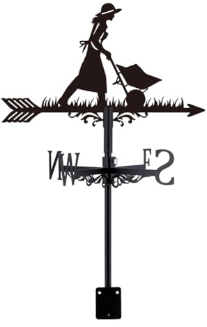 SUPERDANT Wheelbarrow Weather Vane Lady Gardener Metal Weathervane Windvanes Weathercock Decorative Wind Direction Vanes Signs for Farmhouse Outdoor Garden Roof Paddock Decoration