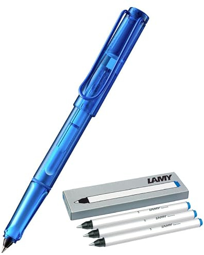 Lamy balloon Tintenroller 311- Volltransparenter Rollerball in der Farbe Blau mit markantem Griffstück und pulverbeschichtetem Metallclip (Blue + 6 Tintenrollerpatronen)