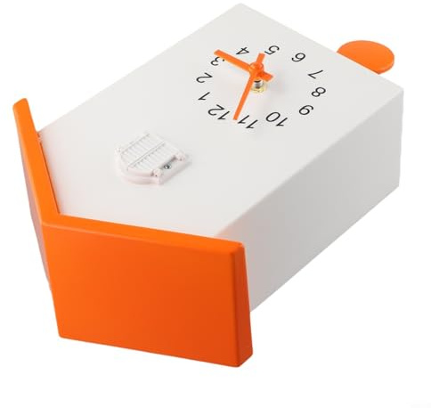 Honseadek Reloj de cuco minimalista con material ABS de péndulo, volumen ajustable y número de pitidos, para decoración del hogar, funcionalidad de silencio nocturno (blanco + naranja)