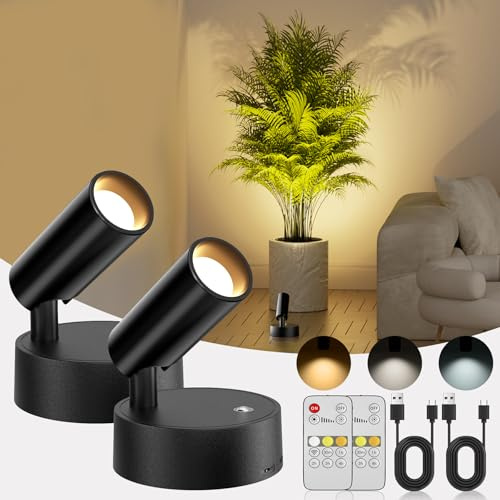 Bonsery Spotlights Indoor with Remote & Touch Dimmable 3CCT, 5500mAh Battery Picture Lights Uplights Indoor with Timer, Mini Uplighting for Painting Tree Wall Gallery Hallway Lights(2 Pack)