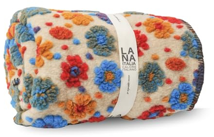 SUSANNA HOME DESIGN Plaid LANA ITALIA Coperta Lana Cotta 150x200 cm. Fantasia in Rilievo, Punto Cavallo, Elegante Coperta D'Arredo – Prodotta Artigianalmente in Italia (Margherita Beige, 150x200)